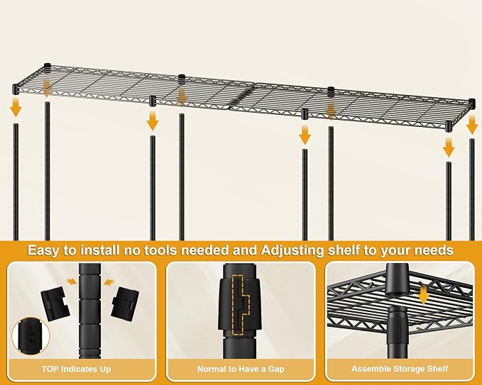 ULIFHOME E14C Max Heavy Duty Closet Organizer System，Freestanding Clothing Racks for Hanging Clothes，Adjustable Garment Rack 86" W × 16" D × 77" H Hold 1060 lbs，Black Rack with Black Cover
