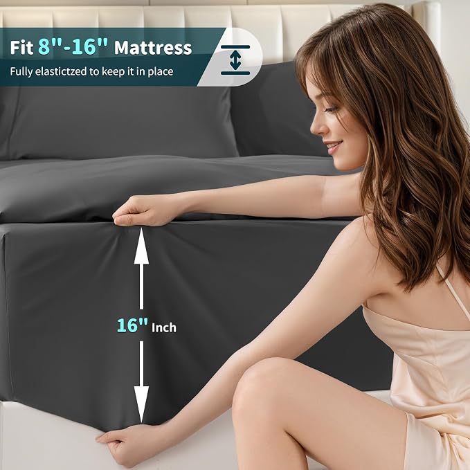 LBRO2M 100% Egyptian Cotton Sheets 1200 TC, Deep Pocket 16", 4Pcs, King | Long Staple Cotton Bed Sheets, Extra Soft and Breathable Sheets, Cozy for All Seasons, Black