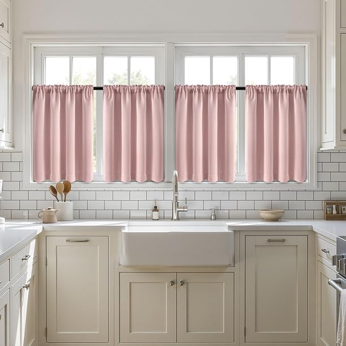 MIULEE Set of 4 Light Pink 45 Inch Short Blackout Kitchen Window Curtains | Bedroom Drapes, Light Blocking Privacy Curtains for Small Windows, Bathroom, RV/Motorhome, Laundry, Top&Bottom Rod Pocket