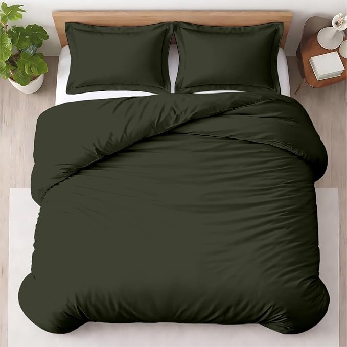Custom Duvet Cover - 100% Egyptian Cotton 600 Thread Count Ultra Soft Breathable Durable Customizable Comforter Cover(Desired Dimensions)- Zipper Closure & 7 Internal Ties -Olive Green