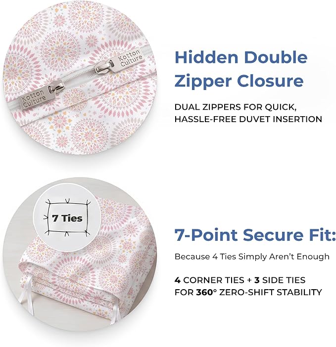 1 Pc Twin Size Duvet Cover Only -100% Egyptian Cotton 600 Thread Count Ultra Soft Premium Durable Comforter Cover Zipper Closure & Corner Ties (Mandala, Twin/Twin XL 68" X 90")