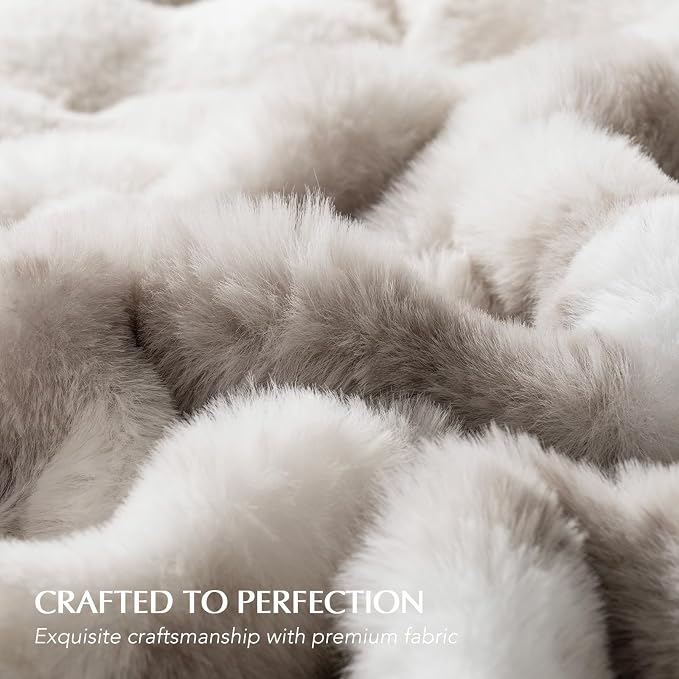 EverGrace Faux Rabbit Fur Bubble Throw Blanket, 90"x90", Light Grey | Ultra Soft, Luxury Faux Rabbit Fur Throw, Thick Warm Bubble Blanket, Cozy Fluffy Reversible, for Bed, Couch, Chair, Sofa