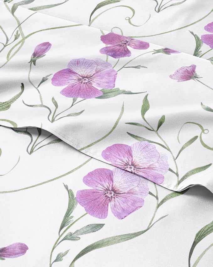 Split King 5 Piece Floral Sheet Set - Breathable & Cooling - Pretty Pink | 1 Flat, 2 Fitted & 2 Pillowcases w/ Deep Pockets, Boho Botanical Floral Bedding, Breathable & Cooling, Wrinkle & Fade Free