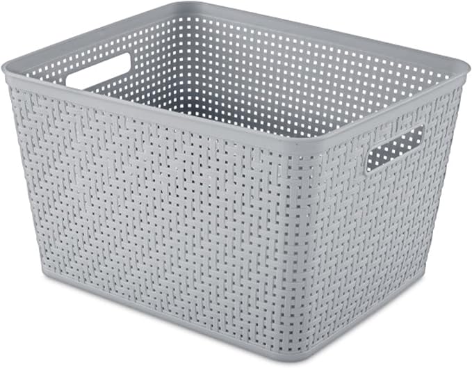 Sterilite 12 Pack Plastic Storage Bin Organization Containers, Tall Baskets, Cement
