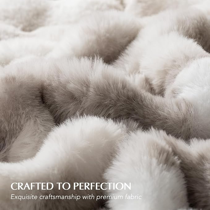 EverGrace Faux Rabbit Fur Bubble Throw Blanket, 60"x80", Light Grey | Ultra Soft, Luxury Faux Rabbit Fur Throw, Thick Warm Bubble Blanket, Cozy Fluffy Reversible, for Bed, Couch, Chair, Sofa