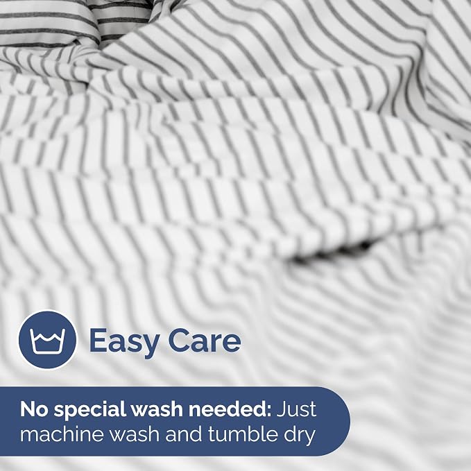 Queen Flat Sheet - Single Top Flat Sheet Only - Cooling - Grey Stripes | Hotel Luxury Top Flat Sheet Only, Ultra-Soft, Breathable & Cooling, Fade & Wrinkle Free, Easy-Care, Stain & Shrink Resistant