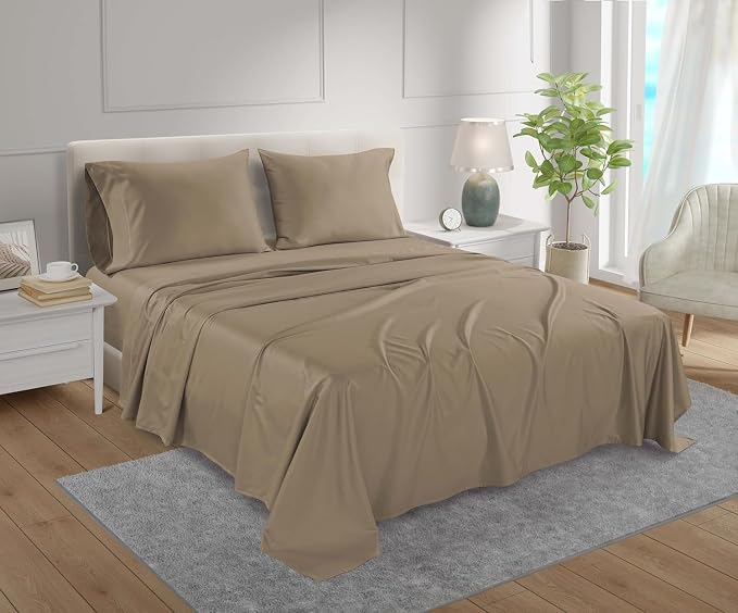 King Sheet Set, 100% Cotton Bed Sheets Sateen Weave King Size Sheets -Taupe | 15" Deep Pocket, 800 Thread Count, 4 piece Luxury Bedding, Buttery Soft & Breathable, Machine Washable, OEKO TEX Certified