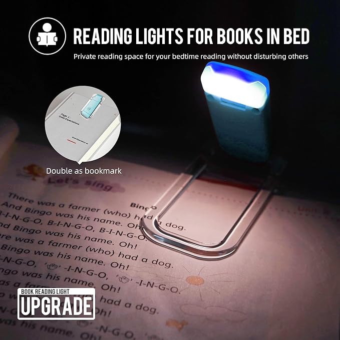 EGWASER Book Light for Reading in Bed, USB Rechargeable Clip on Book Lights, 3 Brightness Adjustable Dimmable Bookmark Light for Eye-Protection, Reading Lamp for Bookworms, Travel (2-Pack Blue)