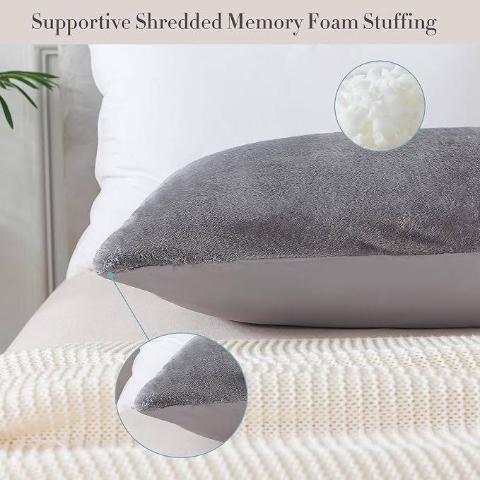 WhatsBedding Memory Foam Body Pillow with Cover, Long Bed Pillow for Adults | Removable Plush Fuzzy Envelope Closure, Firm Support for Side Sleepers, Reading & naps, Large Size Fits All, Relieves Pain