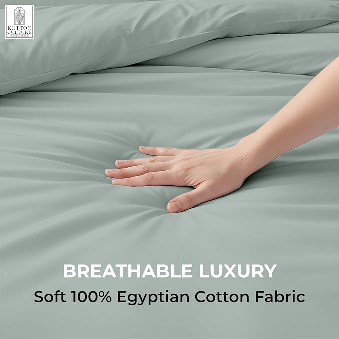 1 Pc California King Size Duvet Cover Only -100% Egyptian Cotton 600 Thread Count Ultra Soft Premium Durable Comforter Cover Zipper Closure & Corner Ties (Aqua Green,104"x98")