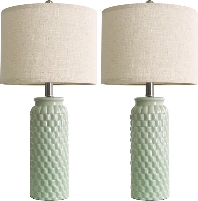 USumkky 24" Modern Ceramic Green Bedside Lamp Set of 2 Table Lamp for Bedroom Decor Farmhouse Table Lamp for Living Room Office Dorm