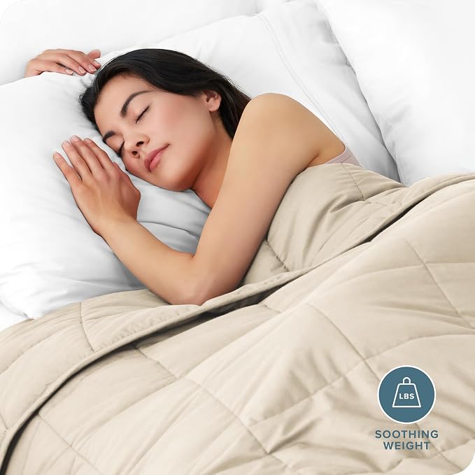 Bare Home Cotton Weighted Blanket (Sand, 60"x80" 17lbs) | Queen Size for Adults, All-Natural 100% Cotton, Premium Heavy Blanket Nontoxic Glass Beads