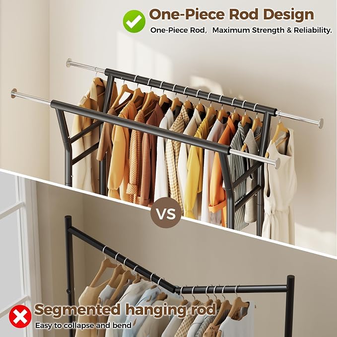 HYSEYY Heavy Duty Clothes Rack, Rolling Clothing Rack for Hanging Clothes with Shelves Load 700LBS,Portable Garment Wardrobe Closet Rack with Wheels for Bedroom,Laundry Room,Retail Store,Black