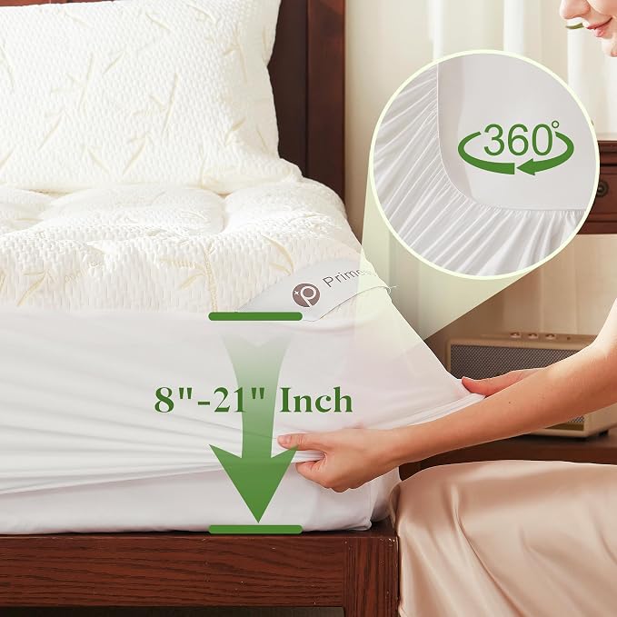 PRIMESOFT Twin XL Size Mattress Topper, Thick Pillow Top Mattress Pad，Up to 21 Inch Deep Pocket,Soft Breathable Mattress Pad for Back Pain, Waterproof Protector Cover(Beige)