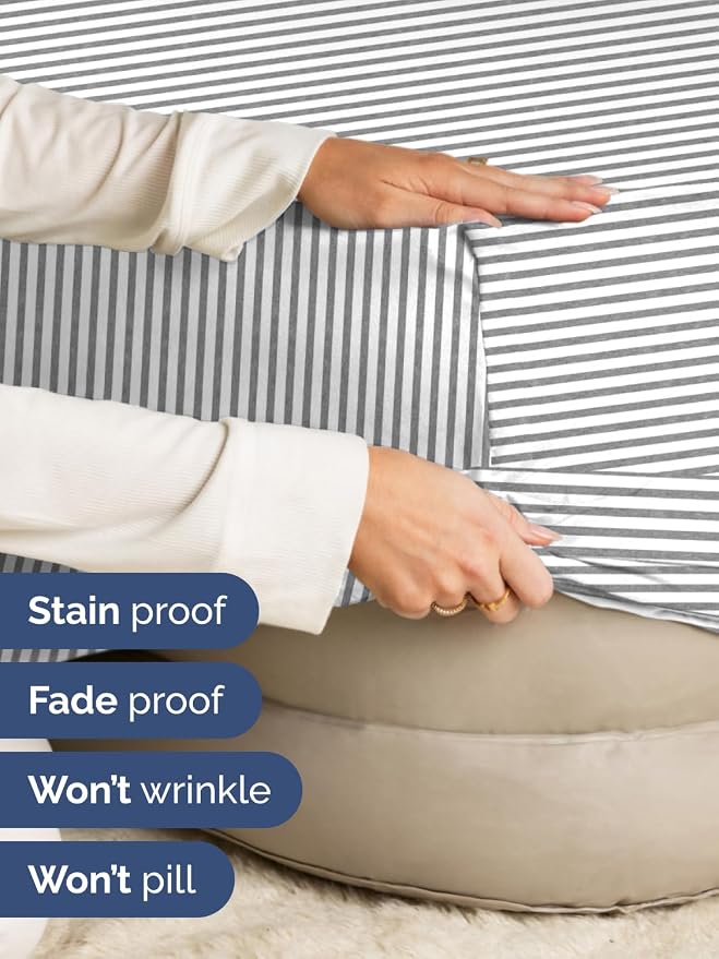 Extra Deep Queen Fitted Sheet - Single Fitted Sheet Only - Grey Stripes | Easily Fits 18 inch to 24 inch Mattress, Soft, Wrinkle Free, Breathable & Comfy, Extra Deep Pockets Hotel Luxury Fitted Sheet