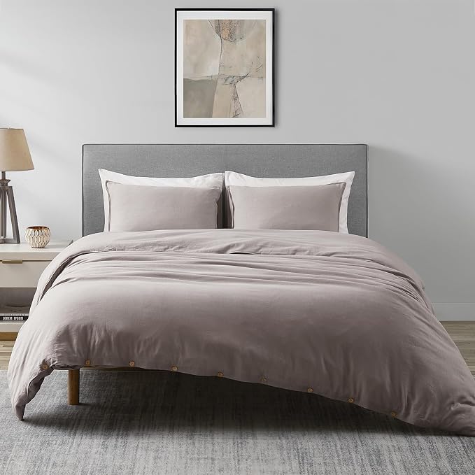 DAPU Linen Duvet Cover Set - French Linen Cotton Blend Natural Flax Soft Breathable Bedding 3 Pcs Set - 1 Duvet Cover 2 Pillowcases (Gray, Queen/Full)