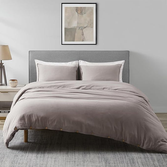 DAPU Linen Duvet Cover Set - French Linen Cotton Blend Natural Flax Soft Breathable Bedding 3 Pcs Set - 1 Duvet Cover 2 Pillowcases (Gray, King)