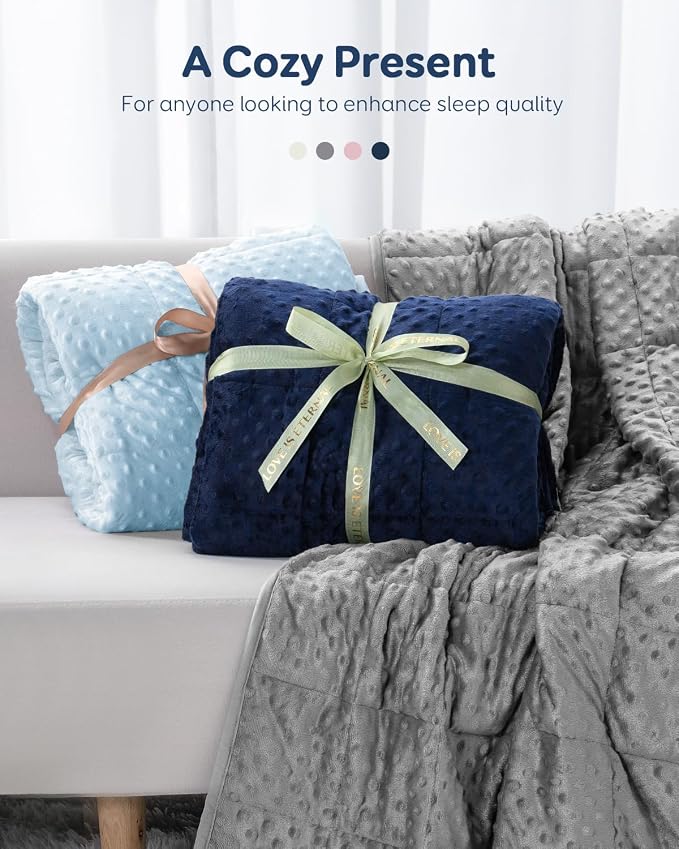 15lbs Weighted Blanket for Adults, 60"x80" Queen Size Heavy Blankets | Soft Raised Minky Dot Texture, Reversible Cooling & Cozy for All Seasons, 7-Layer Design for Even Weight, Machine Washable