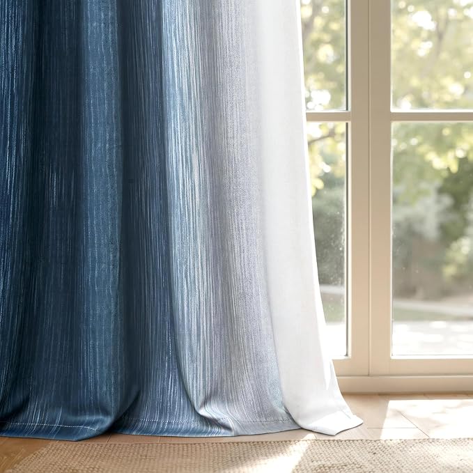 MIULEE Royal Blue and Greyish White Ombre Blackout Curtains 52Wx54L | Full Room Darkening,Thermal Insulated,54 Inch Long,Grommet Drapes for Bedroom/Living Room,Modern Window Treatments,Set of 2