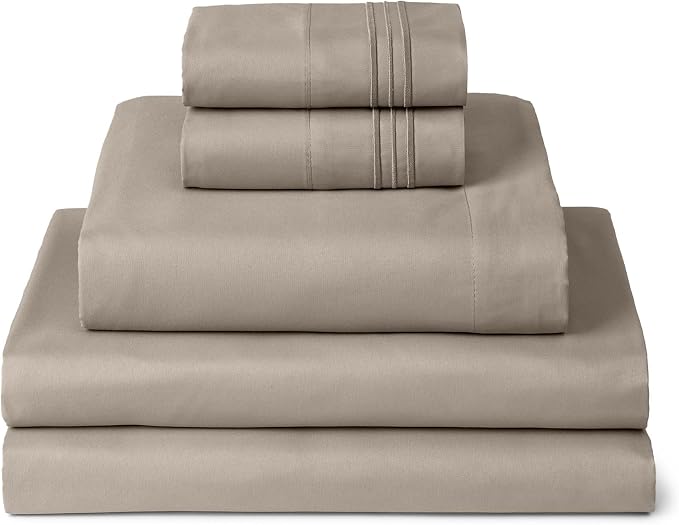 Mellanni Split King Sheets Set - 5 PC Iconic Collection Bedding | Hotel Luxury, Extra Soft, Cooling Bed Sheets - Wrinkle, Fade, Stain Resistant (Split King, Tan)