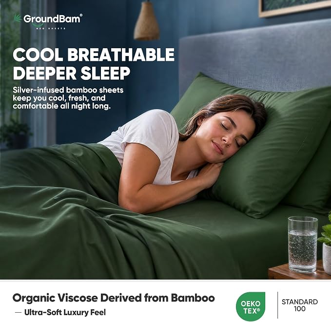 Silver Infused Bed Sheets Set, Temperature-Regulating Fabric with Self-Cleaning Technology for 3X Freshness Sleep, Soft and Cool-to-the-Touch Lightweight Bedding Set (SageGreen, Queen)