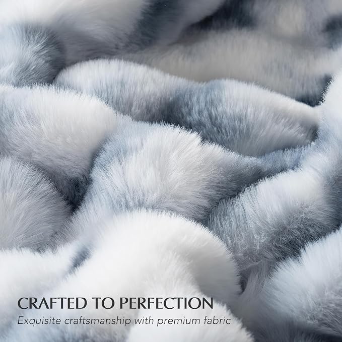 EverGrace Faux Rabbit Fur Bubble Throw Blanket, 50"x60", Cloud Blue | Ultra Soft, Luxury Faux Rabbit Fur Throw, Thick Warm Bubble Blanket, Cozy Fluffy Reversible, for Bed, Couch, Chair, Sofa