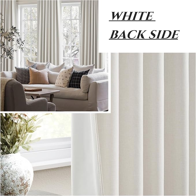QJmydeco Buttercream Living Room Curtains 102 Inches Long for 103 Inch Tall Window Drapes 100% Blackout Curtains for Bedroom Noise Reduction Curtains Farmhouse Style 2 Panels Beige Wheat Oatmeal
