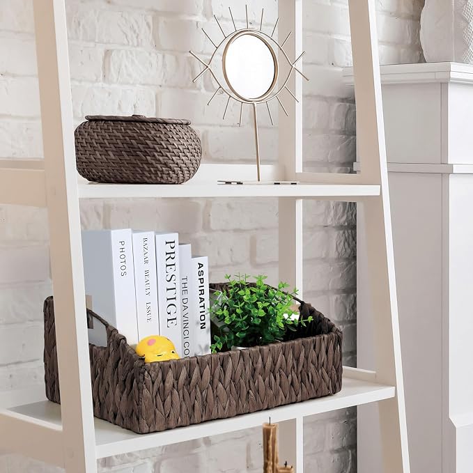 Pantry Baskets Organization, Wicker Basket for Shelf Black | Handwoven Pantry Organizers and Storage with Built-in Handles, Laundryroom Organization Storage Bins for Snack Cans