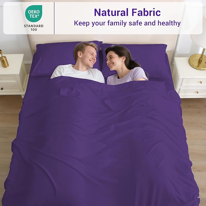 Softan Microfiber King Sheet Set with Non-Slip Corner Straps, Purple | 15" Deep Pocket Fitted Bed Sheets, Double Brushed Microfiber, Sheets & Pillowcase for All Season