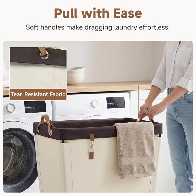 StorageWorks 210L Laundry Basket with Wheels, Rolling Hampers for Clothing | Large Beige Laundry Basket with Wheels & Handles, Rolling Cart for Bedroom, Bathroom, Dorm, Hotel