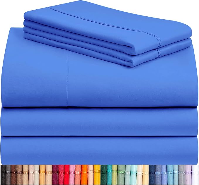 Split King Sheets for Adjustable Bed, Soft Deep Pocket Bed Sheets Set, 5PC | LuxClub Silky Fitted Sheet & Pillowcase Sets, Breathable Hotel Luxury Bedding for Mattress Wrinkle Free, Marine Blue