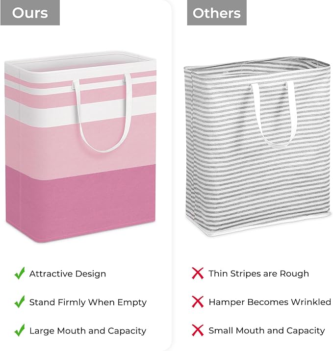 HomeHacks 2 Pack Laundry Baskets, Laundry Hampers Bags (Grey+Pink 125L) | Waterproof, Freestanding, Collapsible Clothes Hamper with Reinforced Handles in Laundry Room, Dorm, Bathroom, Bedroom