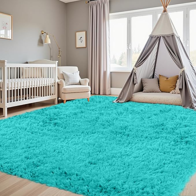 4x6 Fluffy Shag Area Rugs for Living Room Bedroom: Soft Carpet Teal Blue | Upgraded Non-Slip Thick Memory Foam, Ultra Soft, Non-Shedding Fuzzy Carpet, Easy Clean Decor for Kids Room, Nursery, Playroom
