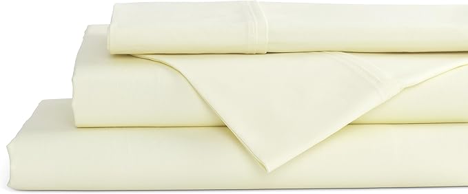 Linen Home 100% Cotton Percale Sheets Twin XL Size, Cream, Deep Pocket, 3 Pieces Set- 1 Flat, 1 Fitted and 1 Pillowcase, Crisp Cool and Long Staple Strong Bed Linen