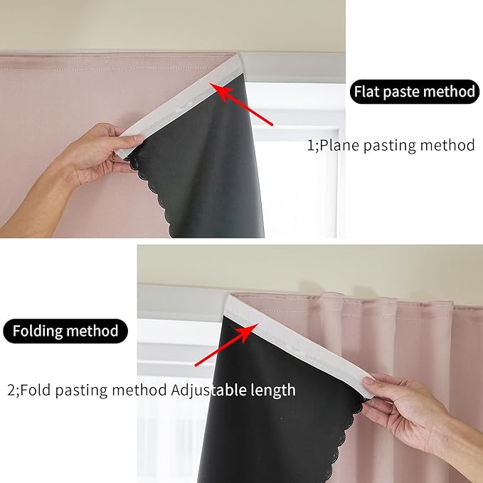 AJAZZ 100% Black Out Curtains Adhesive Blackout Temporary Curtain No Drilling Window Shade Blackout Curtains for Bedroom, Living Room, Kitchen, Home Office (Pink, 47" W X 84" L 1 Panel)