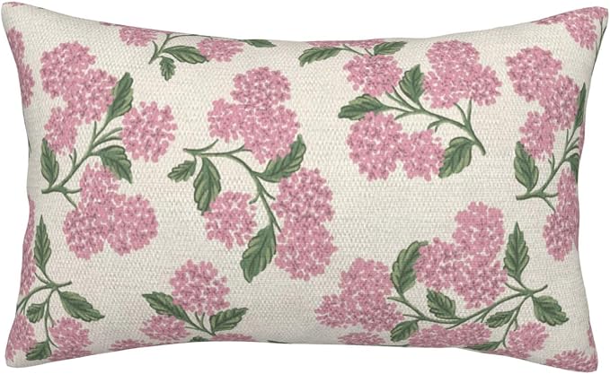 Preppy Pink Pillow Covers 12x20 Inch 2 Pcs Green Hydrangea Flower Decor Throw Pillows Vintage Floral Seasonal Spring Summer Outdoor Decoration Pillowcase Linen Cushion Cover for Couch Sofa