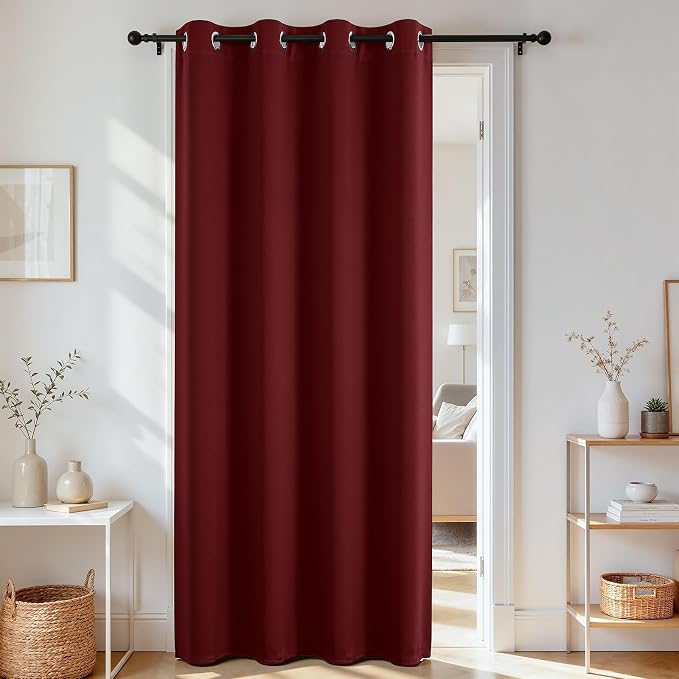 Joydeco Door Curtain Blackout Curtains for Doorway Privacy Closet Drapes | Room Divider Curtains for Bedroom Living Room, Sliding Door Curtains for Open Closet (Burgundy Red, 52Wx84L, 1 Panel)