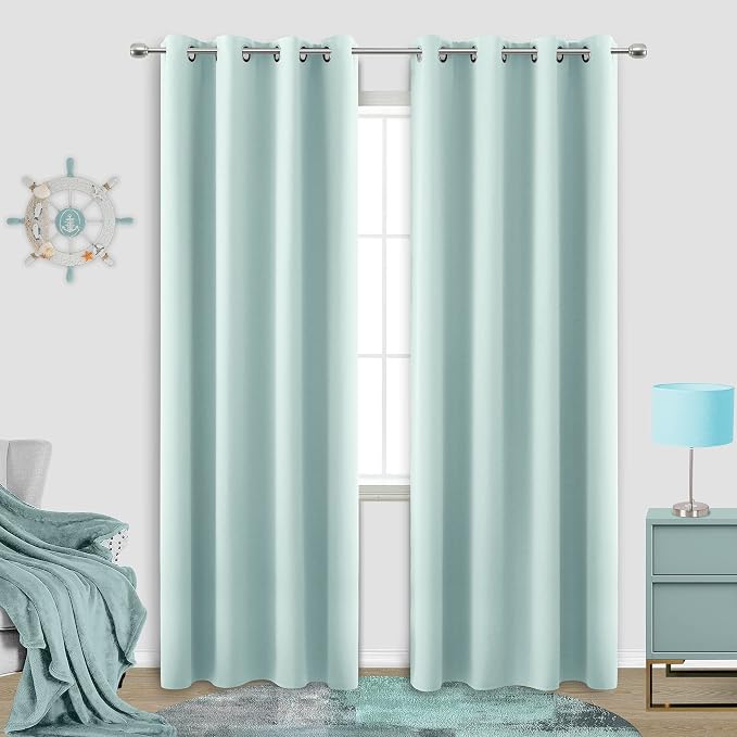 KOUFALL 52x90 Inch Length Aqua Blackout Curtains for Living Room Bedroom