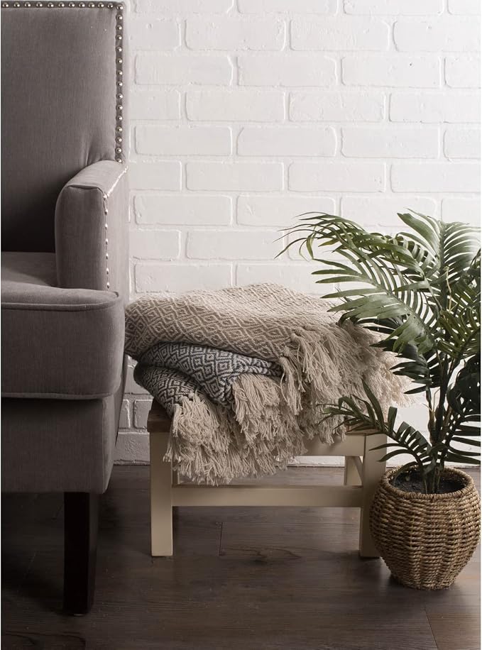 DII Rustic Farmhouse Double Diamond Woven Throw, 50x60, Stone