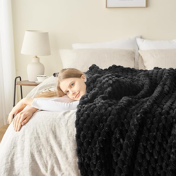 NEWCOSPLAY Fleece Clouds Cozy Throw Blanket for Couch, Black, 50"x60" | Premium Silky Flannel Blanket, Soft Lightweight Fluffy Throw Blanket for Bed Sofa Decor, Gift for All Season Use