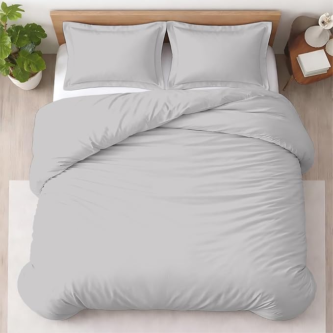 Kotton Culture 3 Pc 120" x 98" Duvet Cover Set Oversized King 100% Egyptian Cotton - 600 Thread Count Comforter Cover, Zipper Closure & Corner Ties - Fits Large King Inserts - Silver
