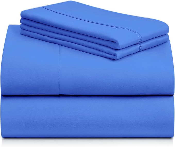 Cal King Size Sheets Set, Cooling & Soft Deep Pocket Bed Sheets, 4PC | LuxClub Silky Fitted Sheet & Pillowcase Sets, Breathable Hotel Luxury Bedding for Mattress Wrinkle Free, Marine Blue