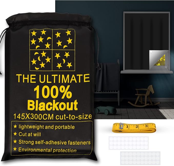 Blackout Curtains 100% Blackout Blinds Window Cover Portable Shades 118x57” | No Drill, Cuttable Fabric, Temporary Blinds, Indoor Window Shades, Bedroom Nursery RV Travel, Sun Blocker, Room Darkening