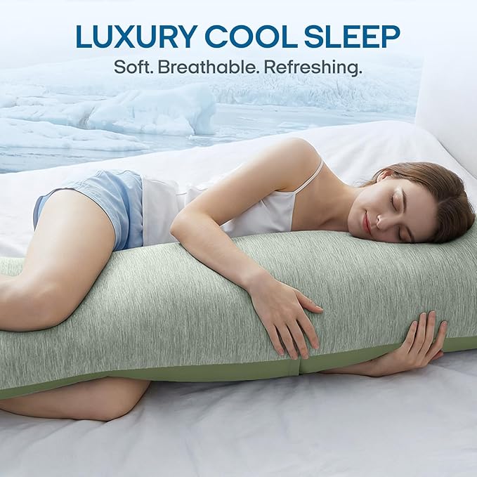 ZonLi Cooling Body Pillowcase for Hot Sleepers, Breathable Body Pillow Cover, Double-Sided Cooling Fabric, Soft Silky Touch, Ideal for Night Sweats, 20 x 54 Inch, Green