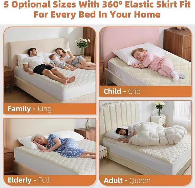 Organic Queen Mattress Protector -Top&Side 100% Waterproof Protector | Organic Mattress Protectors for bed | 5-Sided Waterproof Protection | Noiseless & Breathable | Queen Size 80x60x17 in
