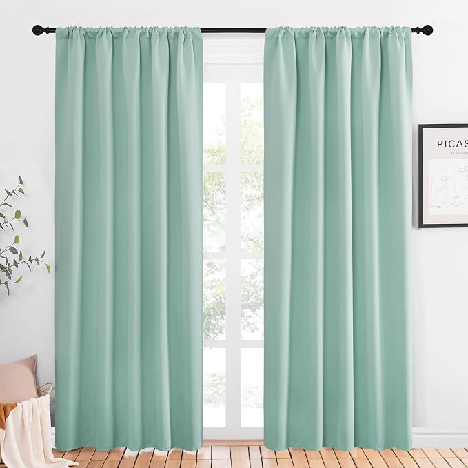 NICETOWN Window Curtains Blackout Drapes, Aqua Blue, 1 Pair, 52 by 84-Inch, Thermal Insulated Solid Rod Pocket Blackout Curtains/Draperies for Living Room