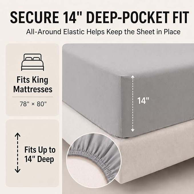 Oversized King Comforter Set French Grey - 7 Pieces Bed in a Bag | OEKO-TEX Certified, All-Season, Bedroom, Guest Room, Down-Alternative Comforter + Flat & Fitted Sheets + 4 Pillowcases
