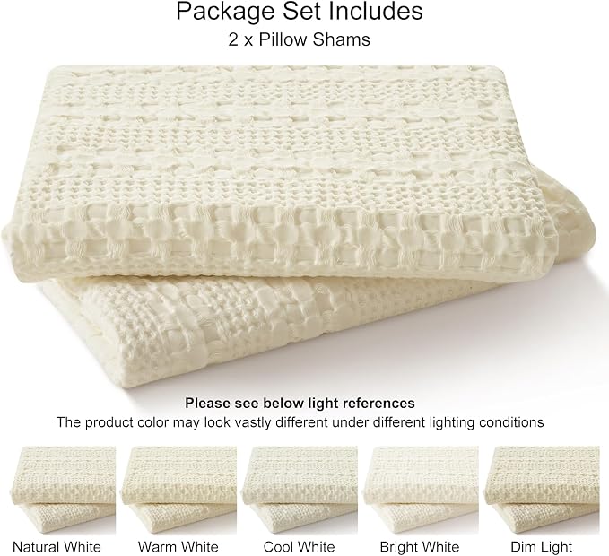 PHF Waffle Weave Pillow Shams Queen Size, 2 Pack 100% Cotton Pillowcases 20" x 30", No Insert, Soft & Breathable Aesthetic Woven Pillow Case Covers for Bedroom Decor, Canmoli Cream