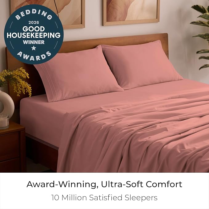 Mellanni Iconic 4-Piece, Ultra Soft Sheet Set (Queen, Coral) | 10M+ Sleepers. Lab-tested: Sleeps Cool, Stays Bright, Strong, Smooth. Good Housekeeping Best Bedding, 7 yrs running.