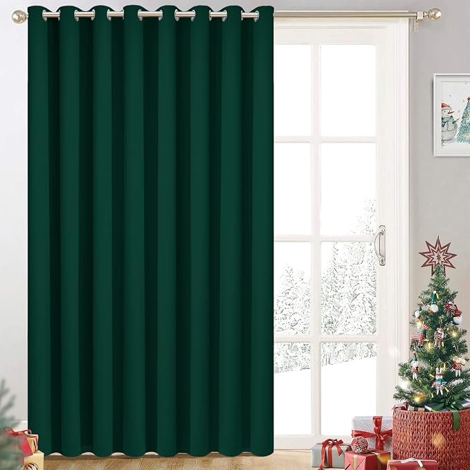 Yakamok Dark Green Room Darkening Curtains 84 inch Sliding Door Drapes | 1 Extra-wide Panel,W100xL84,Soft Triple-weave,Grommet,Blackout Thermal Insulated Drapes,Privacy,Light Reduction,Patio doors